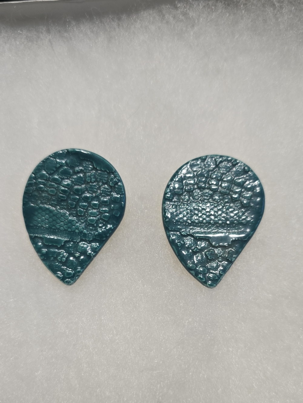Teardrop Textured Stud Earrings - Teal